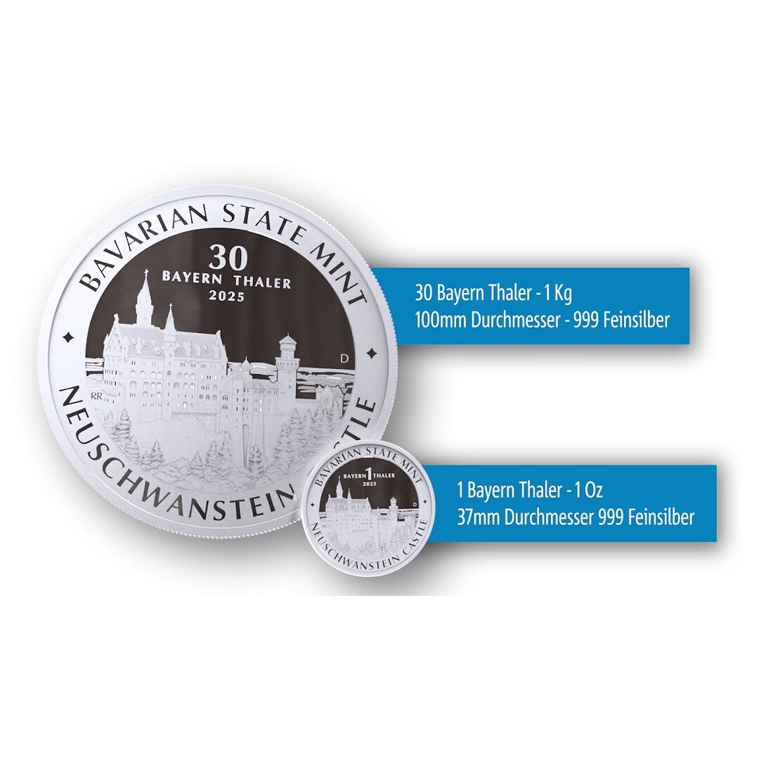 1 kg Silbermünze Bayernthaler im Vergleich zu 1oz Bayernthaler 1 kg Silbermünze Bayernthaler im Vergleich zu 1oz Bayernthaler