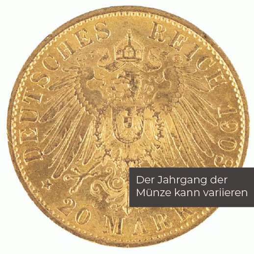 20 Mark Kaiserreich Goldmünze als Beispiel für historische Goldmünzen