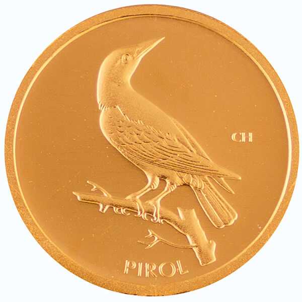 Vorderseite der 20 Euro Goldmünze Heimische Vögel 2017 mit Bundesadler, Nennwert und Prägejahr