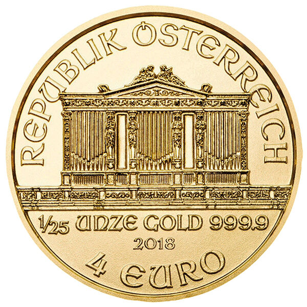 1/25 Unze Gold Wiener Philharmoniker (diverse Jahrgänge) Wiener Philharmoniker 1/25 Unze Goldmünze mit 4 Euro Nennwert und Feinheit 999.9