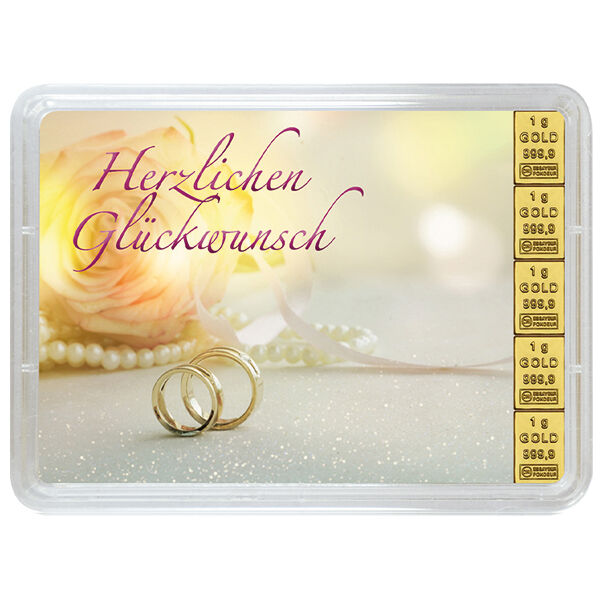 5 x 1 g Goldbarren Zur Hochzeit Valcambi LBMA zertifiziert 5 x 1 g Goldbarren Zur Hochzeit Valcambi LBMA zertifiziert