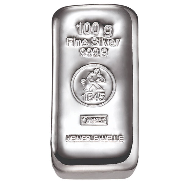 Silberbarren 100g Heimerle und Meule gegossen Moroder Scheidenanstalt Silberbarren 100g Heimerle und Meule gegossen Moroder Scheidenanstalt
