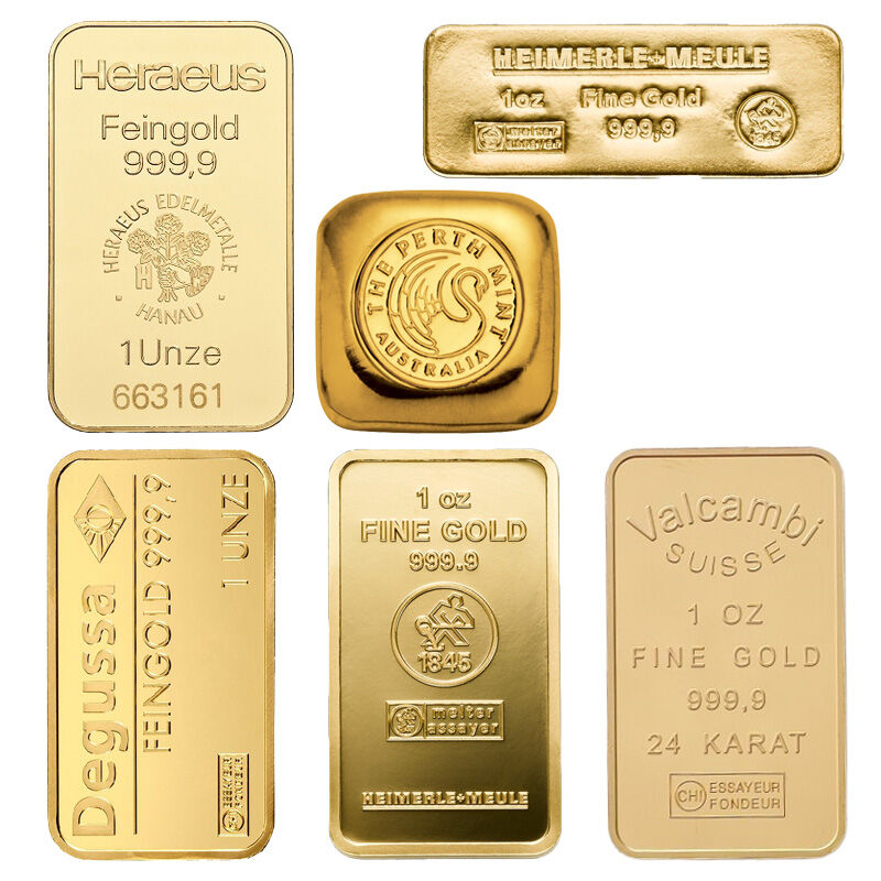 1 Unze Goldbarren verschiedener LBMA-zertifizierter Hersteller im Überblick