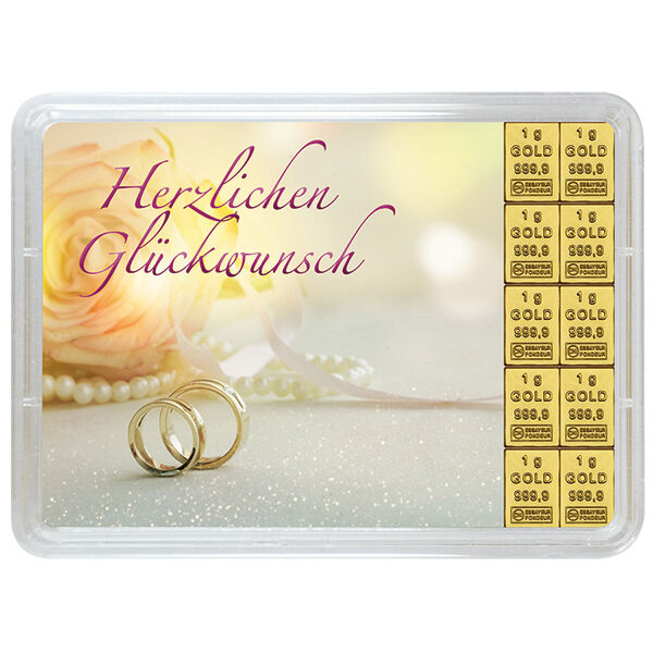 10 x 1 g Goldbarren Hochzeit Valcambi 10 x 1 g Goldbarren Hochzeit Valcambi