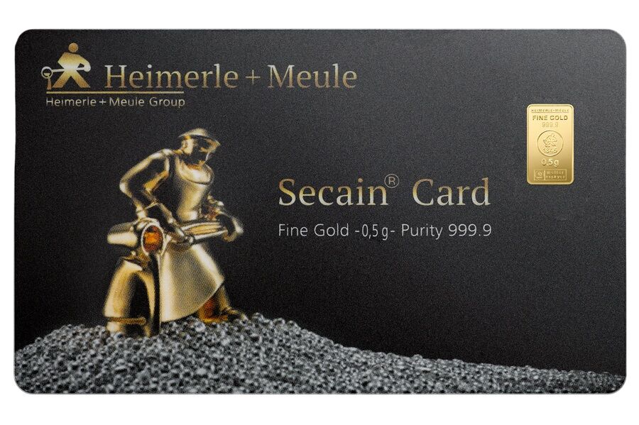0,5 g Heimerle + Meule Goldbarren in Secain Card mit sichtbarem Barren und Produktangaben