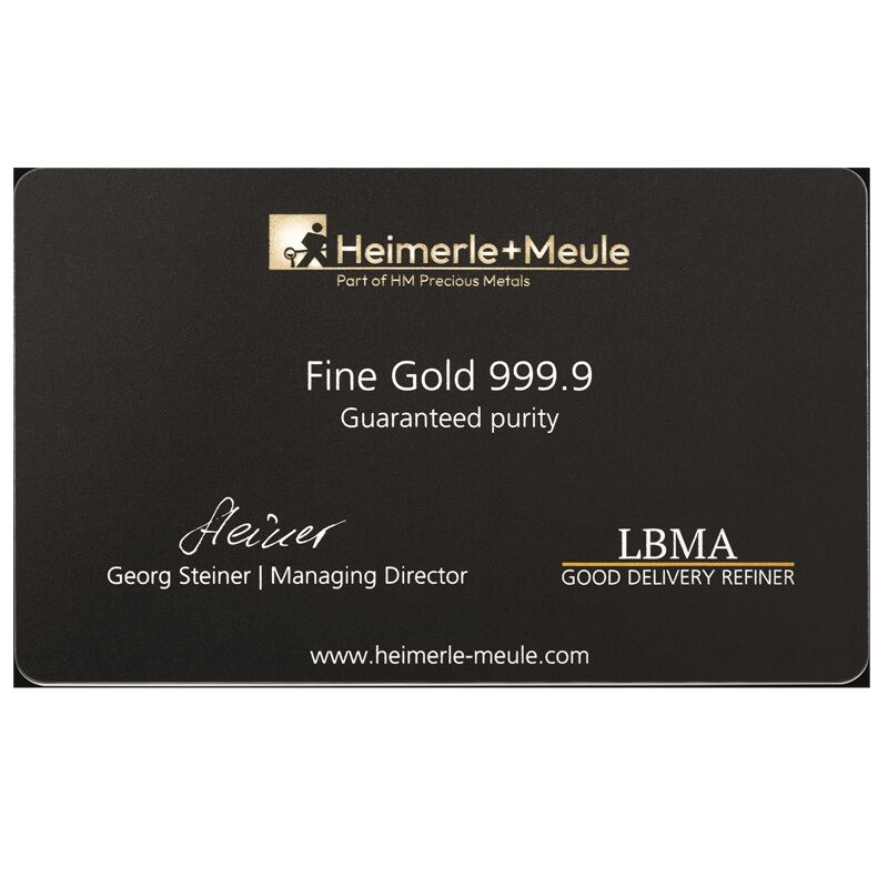 1/100oz Secain Card Rückseite Heimerle und Meule Moroder Scheideanstalt