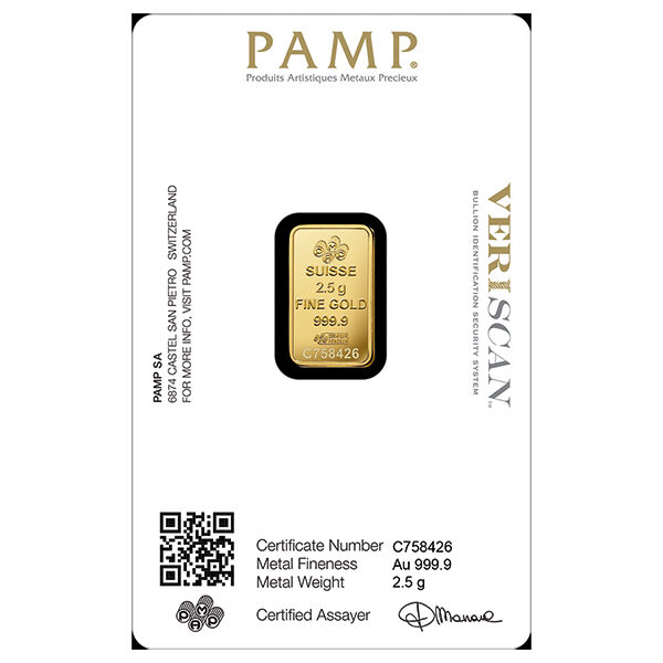 2,5 g Goldbarren (diverse LBMA zertifizierte Hersteller)