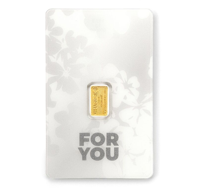 1 g Goldbarren For You weiß Vorderseite C.Hafner Moroder Scheideanstalt 1 g Goldbarren For You weiß Vorderseite C.Hafner Moroder Scheideanstalt