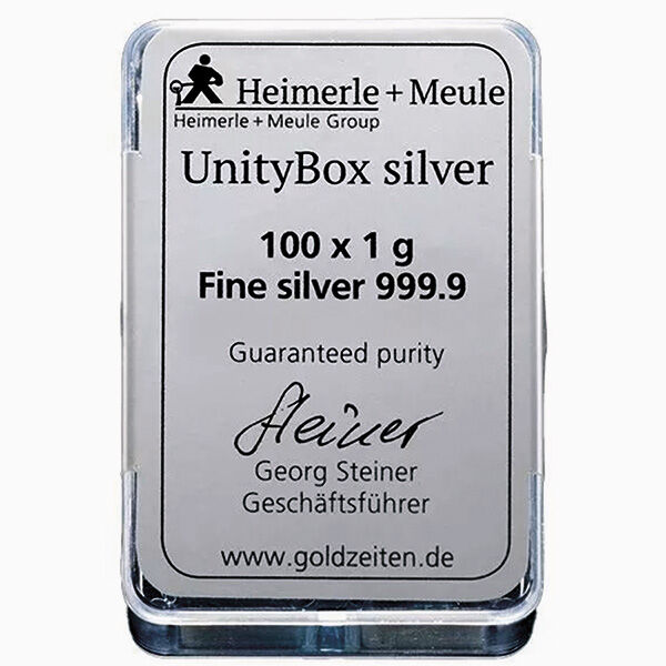 100 x 1 g Silberbarren UnityBox Heimerle und Meule