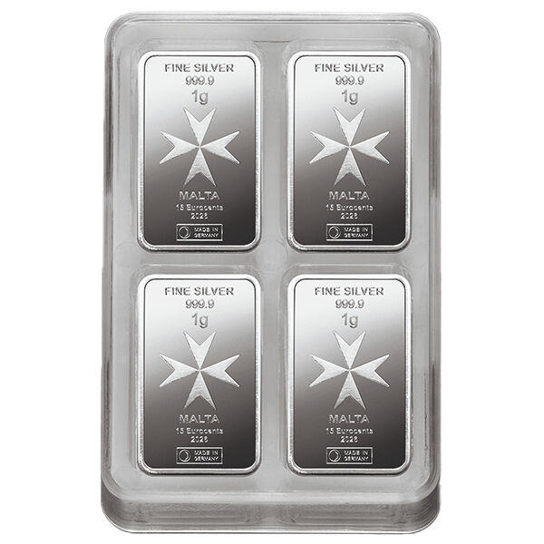 100 x 1 g Silberbarren Malta Münzbarren UnityBox Heimerle & Meule