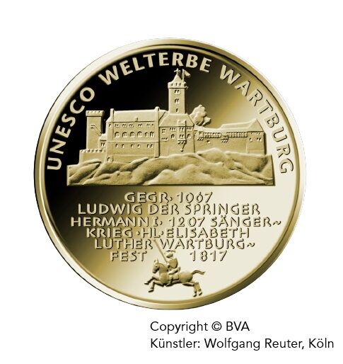 Goldeuro 100 Euro Goldmünze 1/2 Unze 2011 UNESCO Welterbe Wartburg Vorderseite