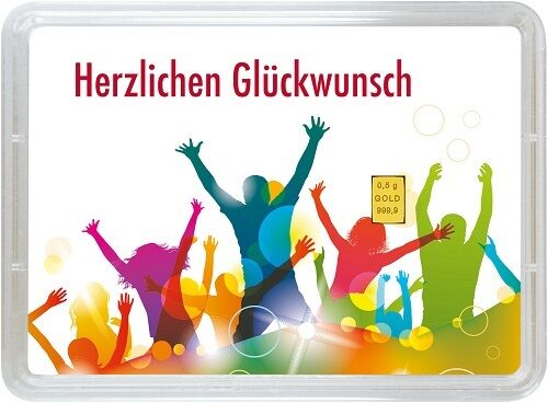 Rückseite des 0,5 g Valcambi Goldbarrens im Geschenkblister zur Jugendweihe